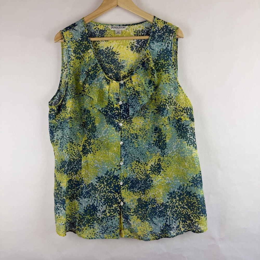 Pendleton Womens Sleeveless Top Blouse Plus Size 18W Silk Cotton Floral Office